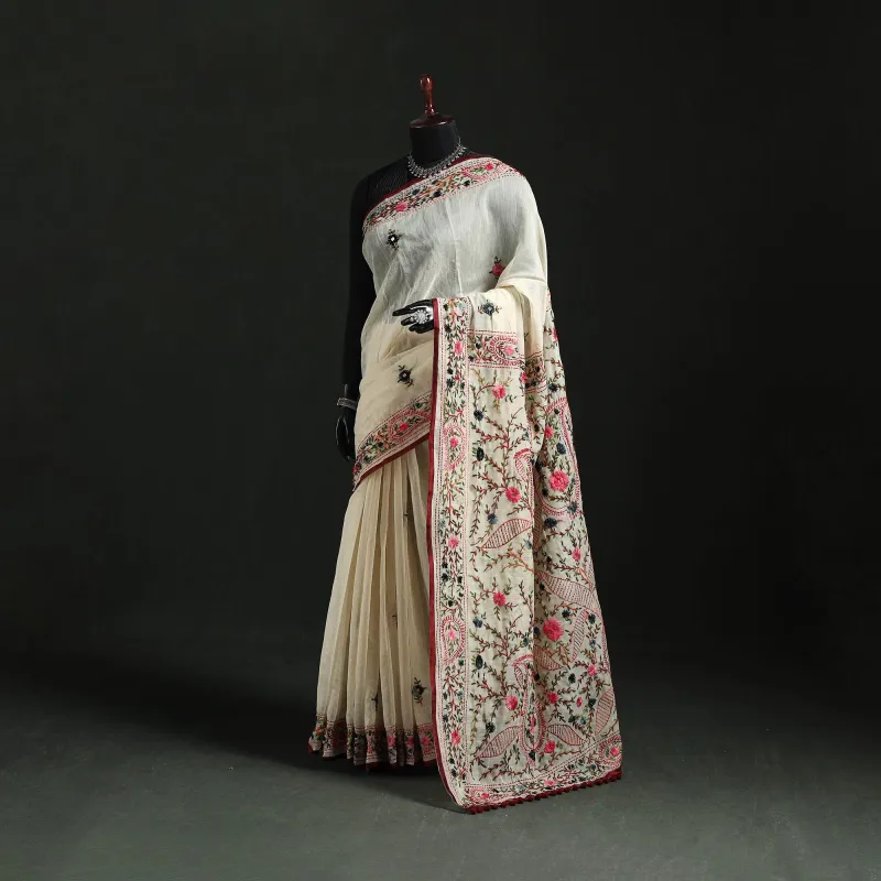 Hand Embroidered Chanderi Silk Chapa Work Phulkari Saree 39 made by Itokri
