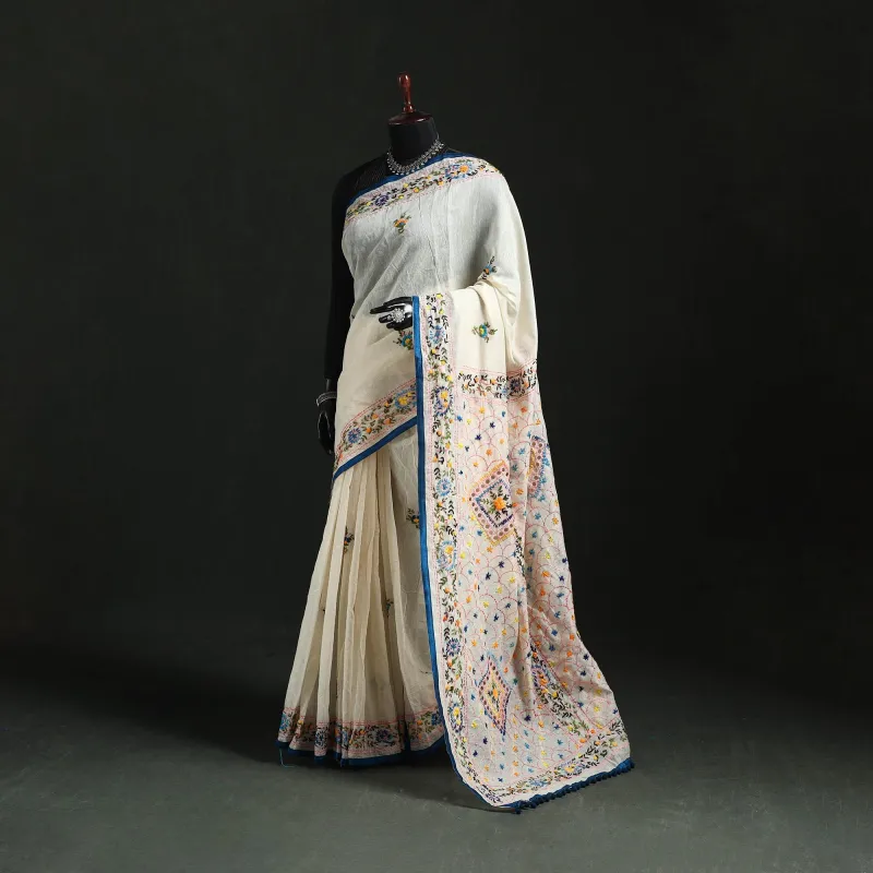 Hand Embroidered Chanderi Silk Chapa Work Phulkari Saree 38 made by Itokri