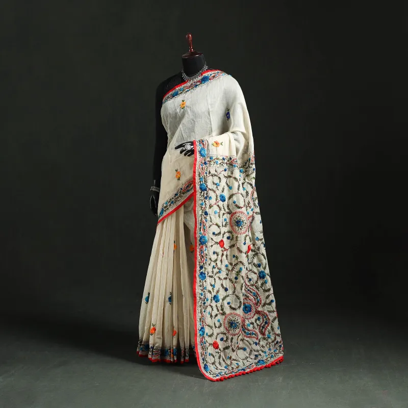 Hand Embroidered Chanderi Silk Chapa Work Phulkari Saree 37 made by Itokri