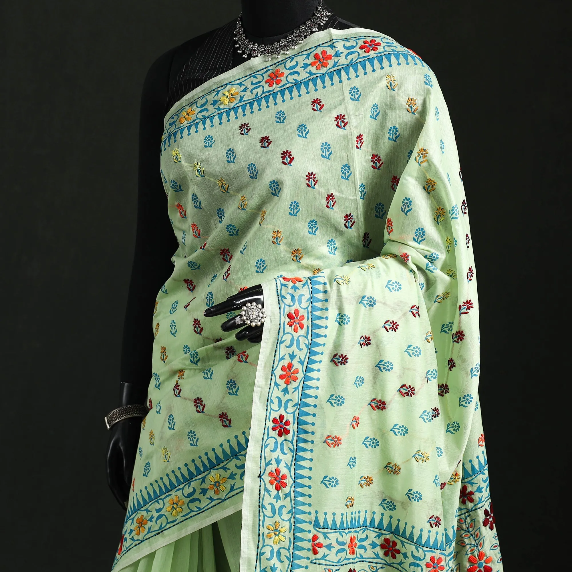 Hand Embroidered Chanderi Silk Chapa Work Phulkari Saree 36 sold by Itokri product image thumbnail 2