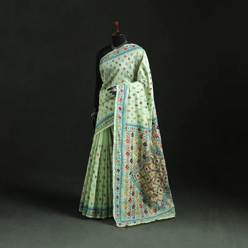 Hand Embroidered Chanderi Silk Chapa Work Phulkari Saree 36 made by Itokri