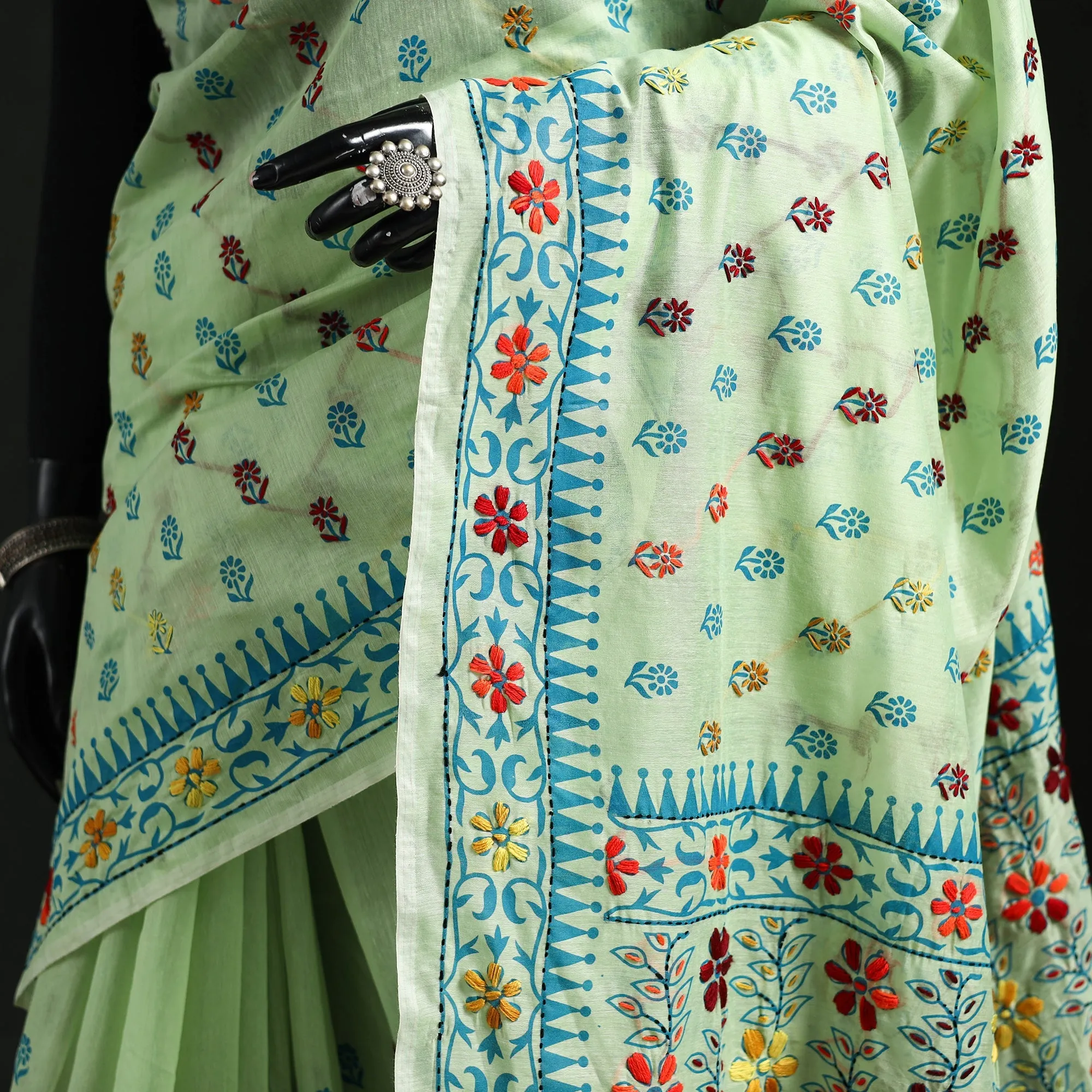 Hand Embroidered Chanderi Silk Chapa Work Phulkari Saree 36 sold by Itokri product image thumbnail 3