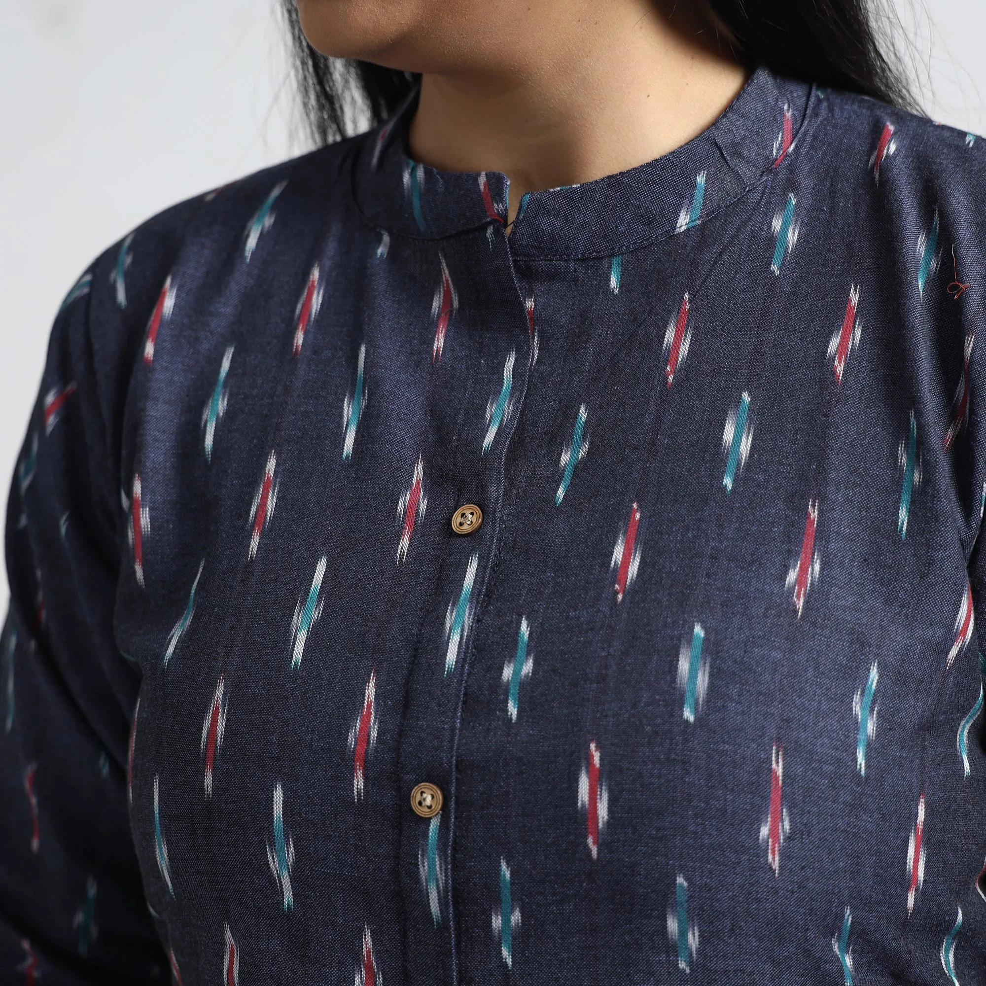 Blue - Dark Purple - Pochampally Ikat Weave Cotton A-Line Kurta sold by Itokri product image thumbnail 4