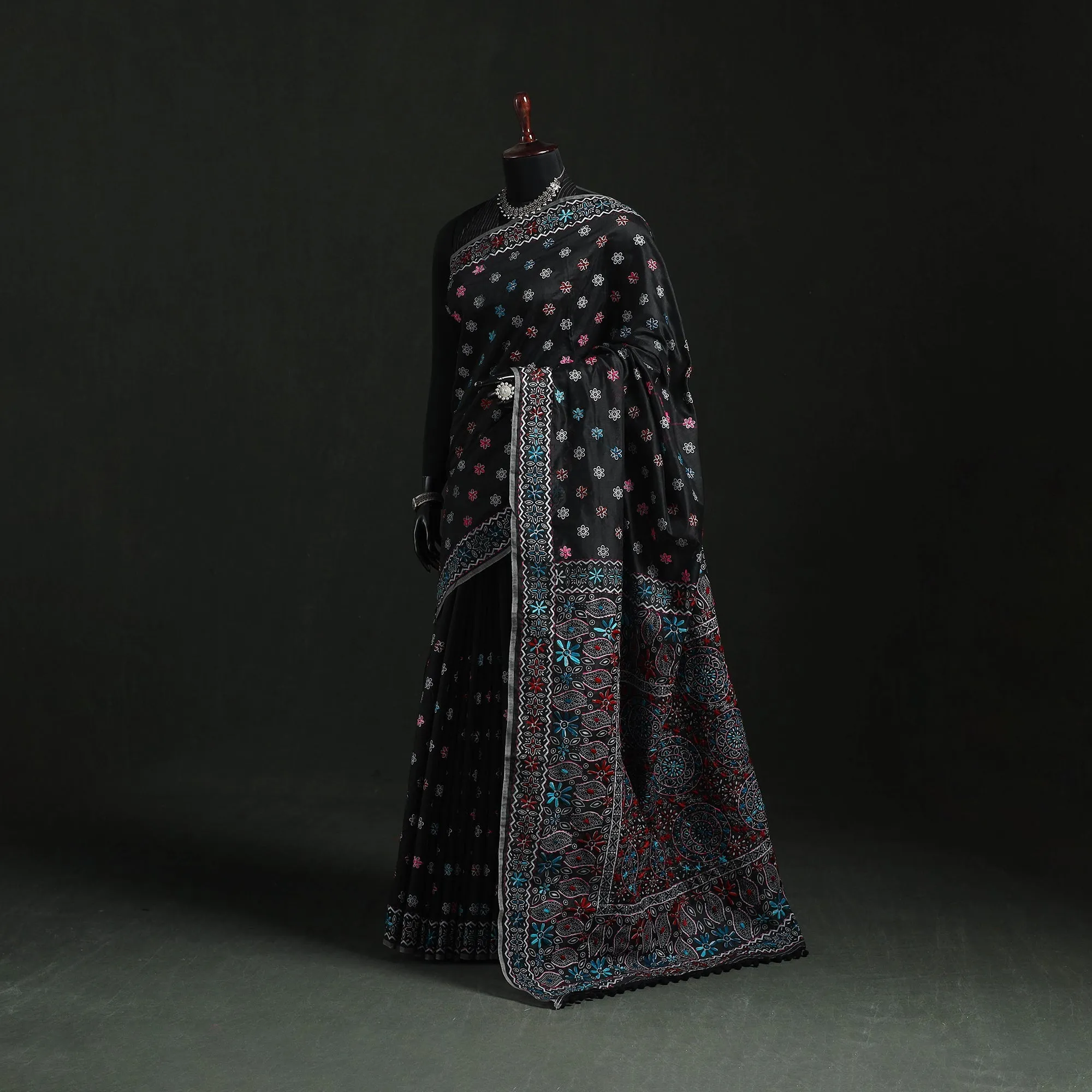 Hand Embroidered Chanderi Silk Chapa Work Phulkari Saree 20 sold by Itokri