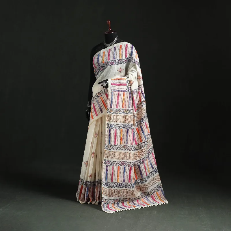 Hand Embroidered Chanderi Silk Chapa Work Phulkari Saree 19 made by Itokri