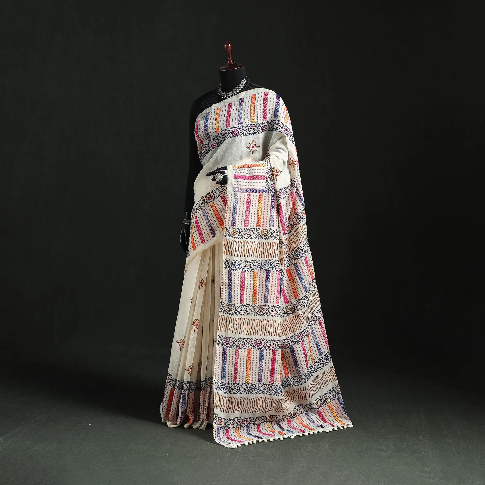 Hand Embroidered Chanderi Silk Chapa Work Phulkari Saree 19 sold by Itokri