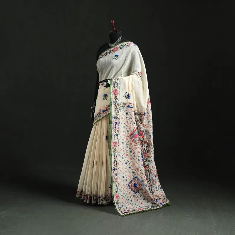 Hand Embroidered Chanderi Silk Chapa Work Phulkari Saree 17 made by Itokri