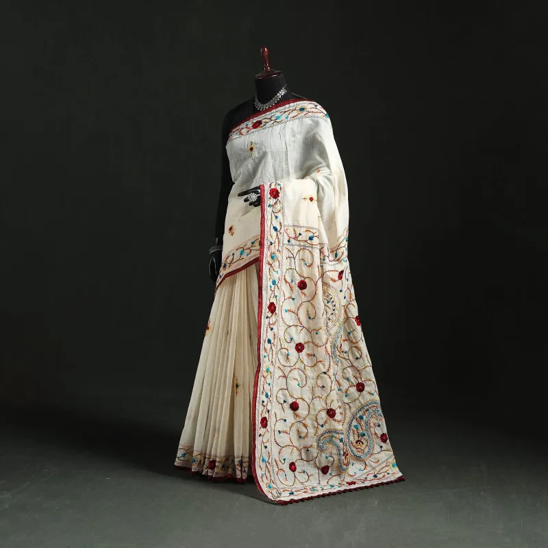 Hand Embroidered Chanderi Silk Chapa Work Phulkari Saree 16 made by Itokri