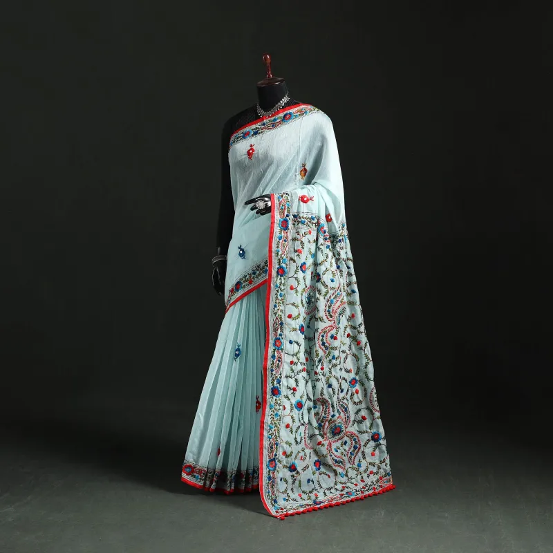 Hand Embroidered Chanderi Silk Chapa Work Phulkari Saree 15 made by Itokri