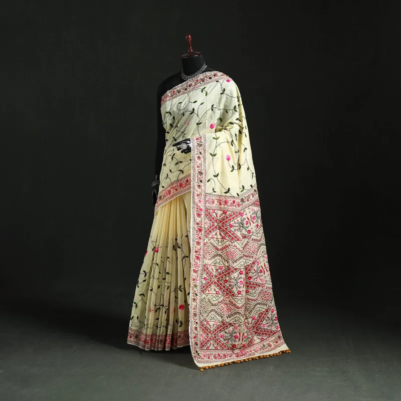 Hand Embroidered Chanderi Silk Chapa Work Phulkari Saree 12 made by Itokri