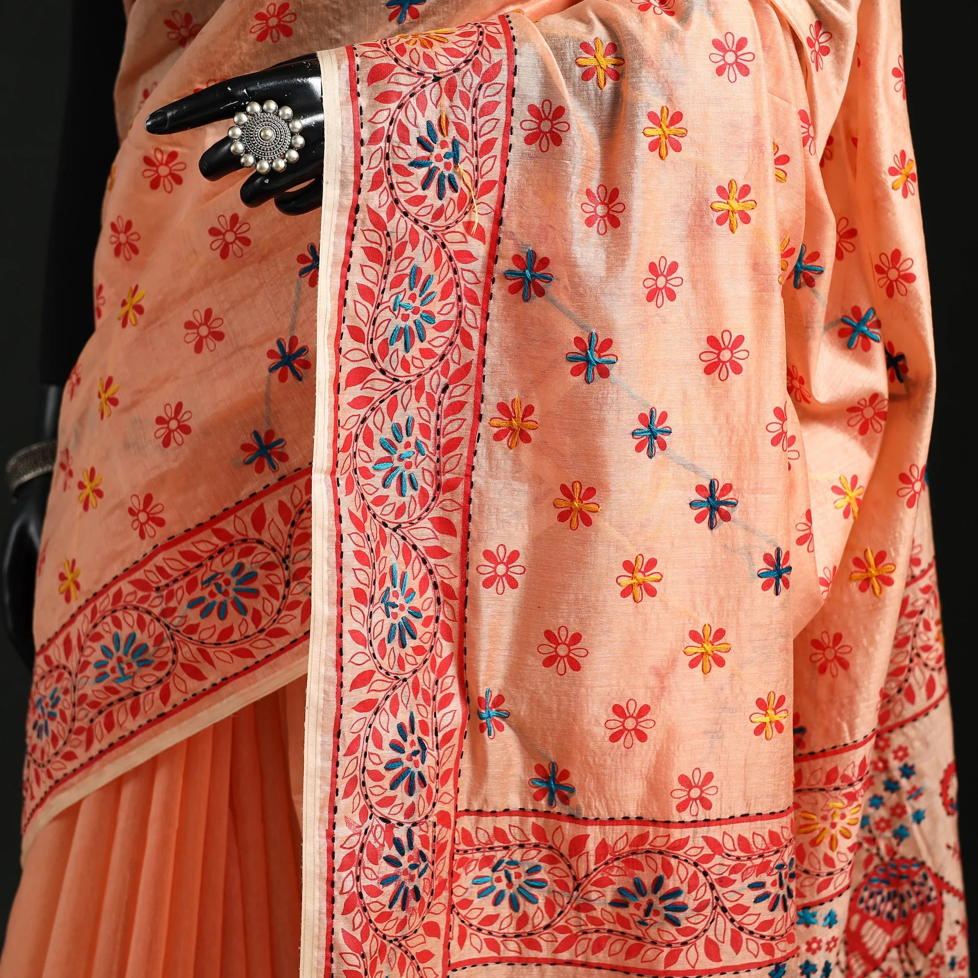 Hand Embroidered Chanderi Silk Chapa Work Phulkari Saree 11 sold by Itokri product image thumbnail 3