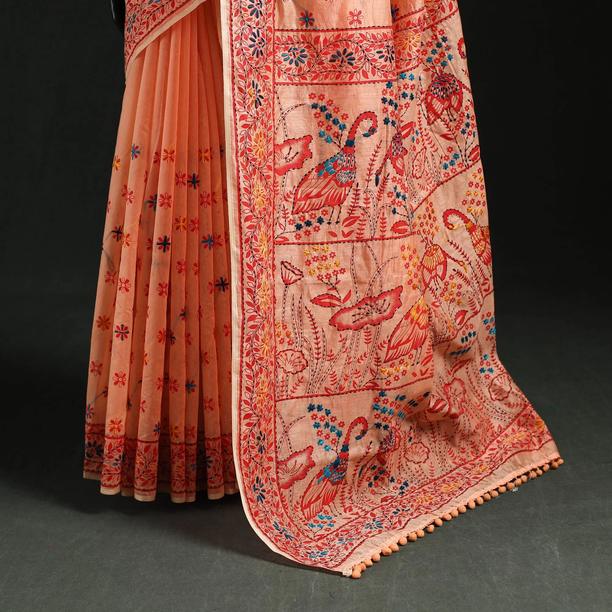 Hand Embroidered Chanderi Silk Chapa Work Phulkari Saree 11 sold by Itokri product image thumbnail 4