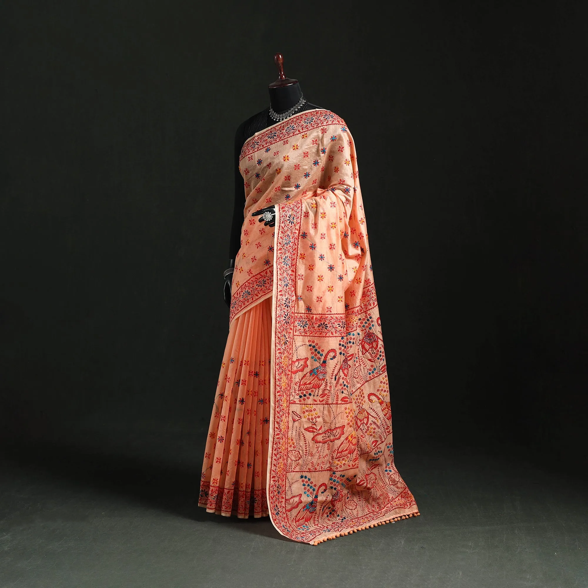 Hand Embroidered Chanderi Silk Chapa Work Phulkari Saree 11 sold by Itokri