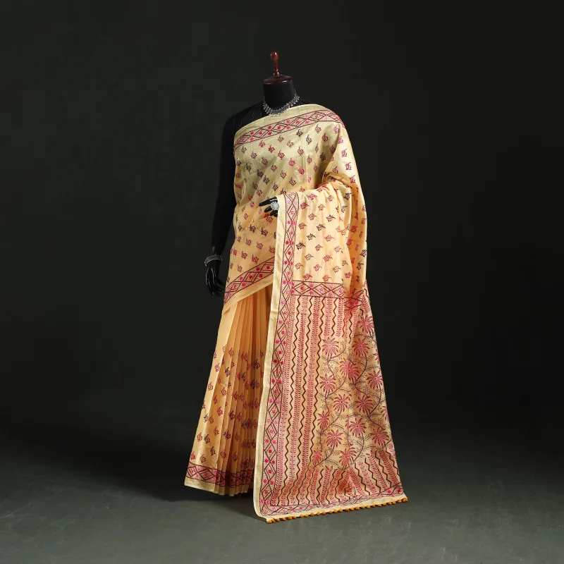 Hand Embroidered Chanderi Silk Chapa Work Phulkari Saree 10 sold by Itokri