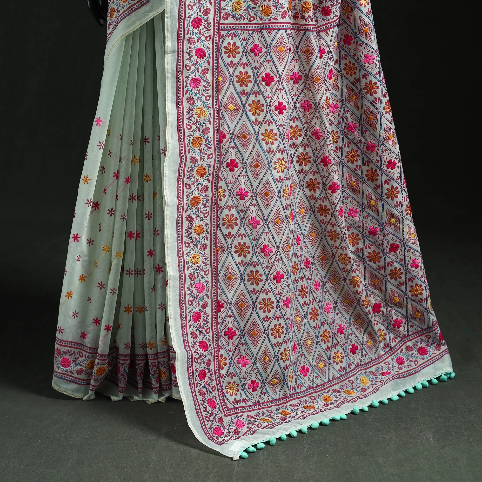 Hand Embroidered Chanderi Silk Chapa Work Phulkari Saree 09 sold by Itokri product image thumbnail 4