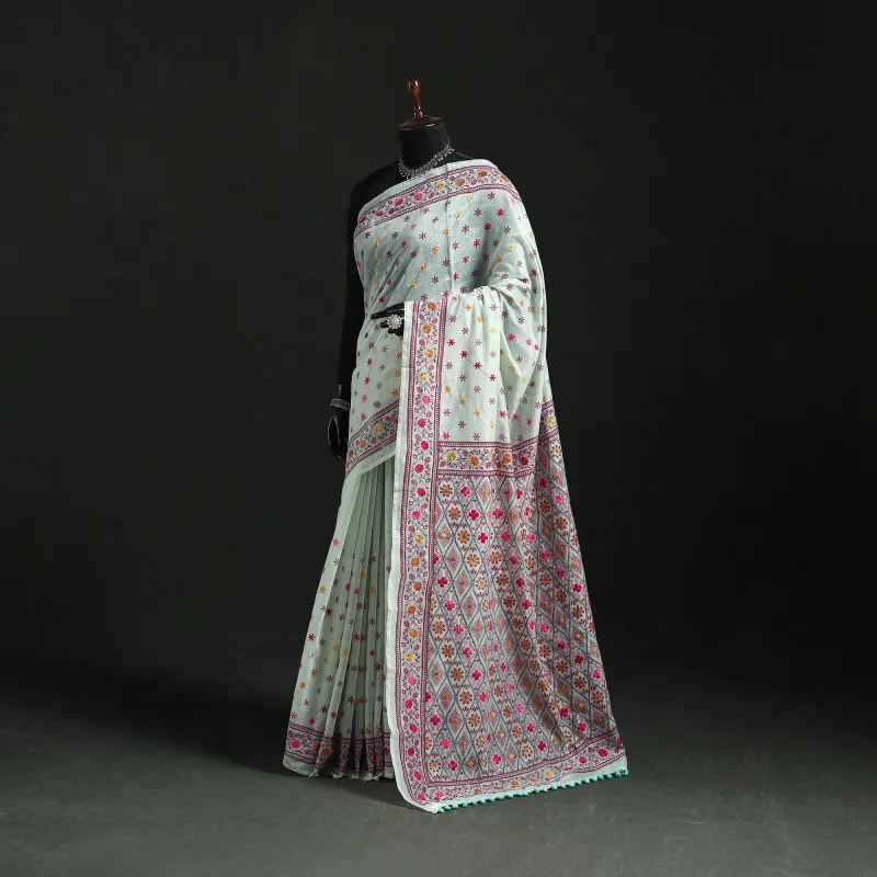 Hand Embroidered Chanderi Silk Chapa Work Phulkari Saree 09 made by Itokri