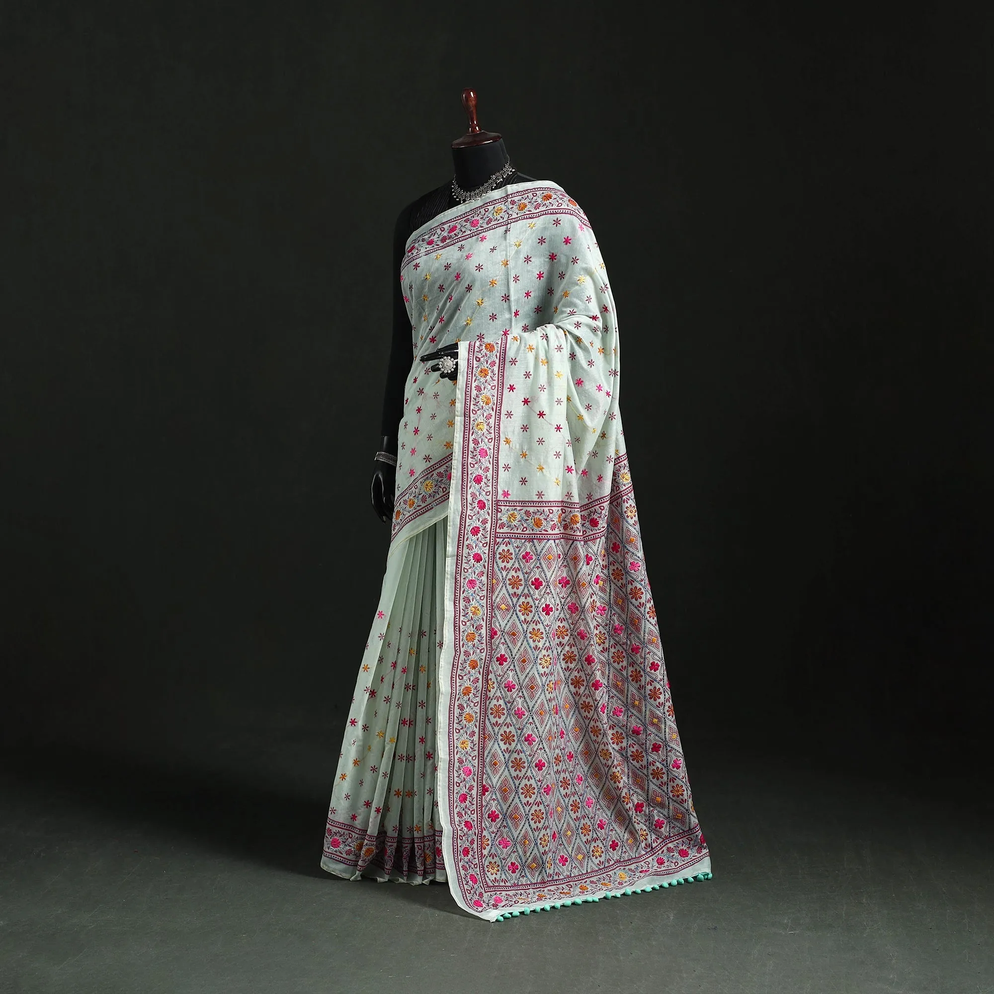 Hand Embroidered Chanderi Silk Chapa Work Phulkari Saree 09 sold by Itokri
