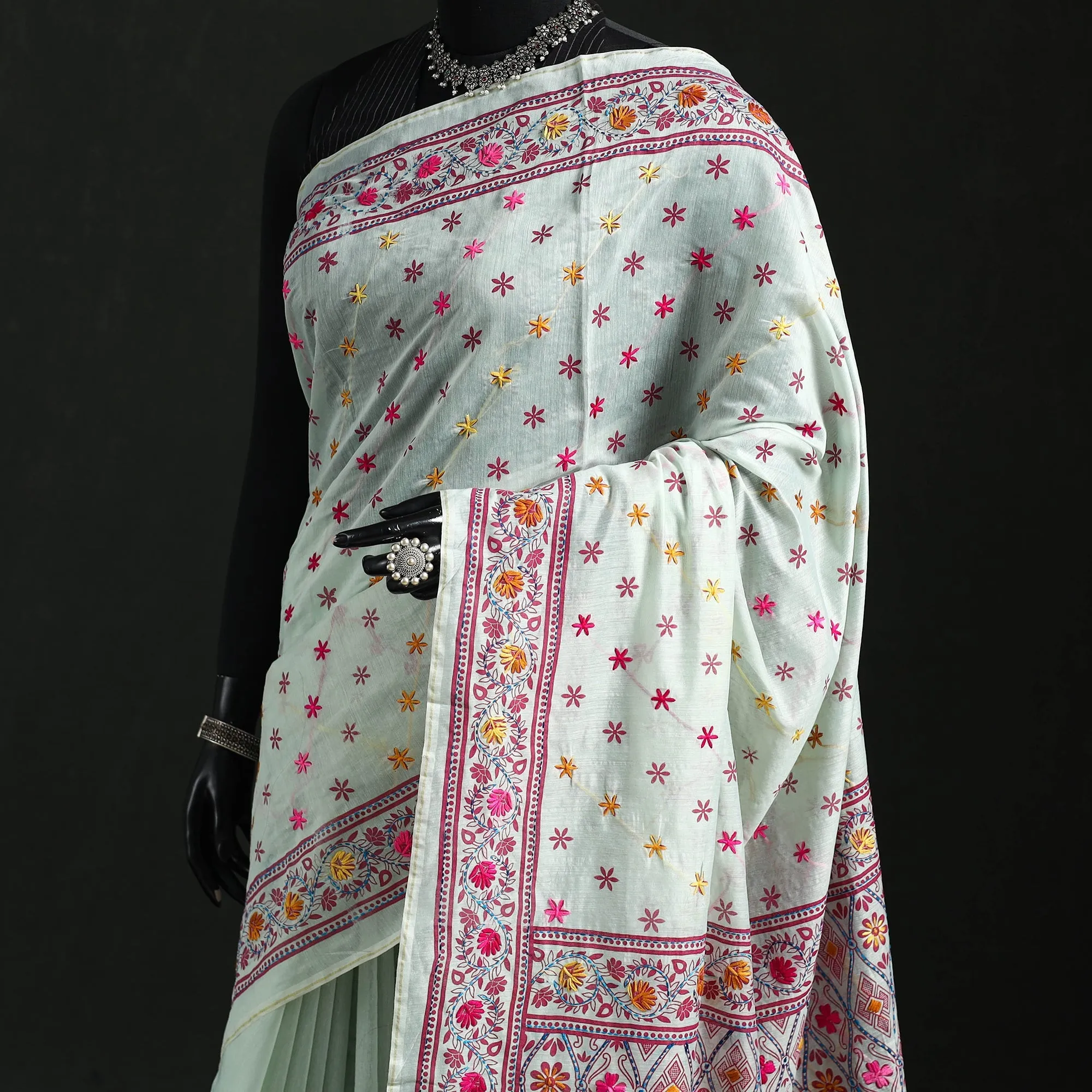 Hand Embroidered Chanderi Silk Chapa Work Phulkari Saree 09 sold by Itokri product image thumbnail 2