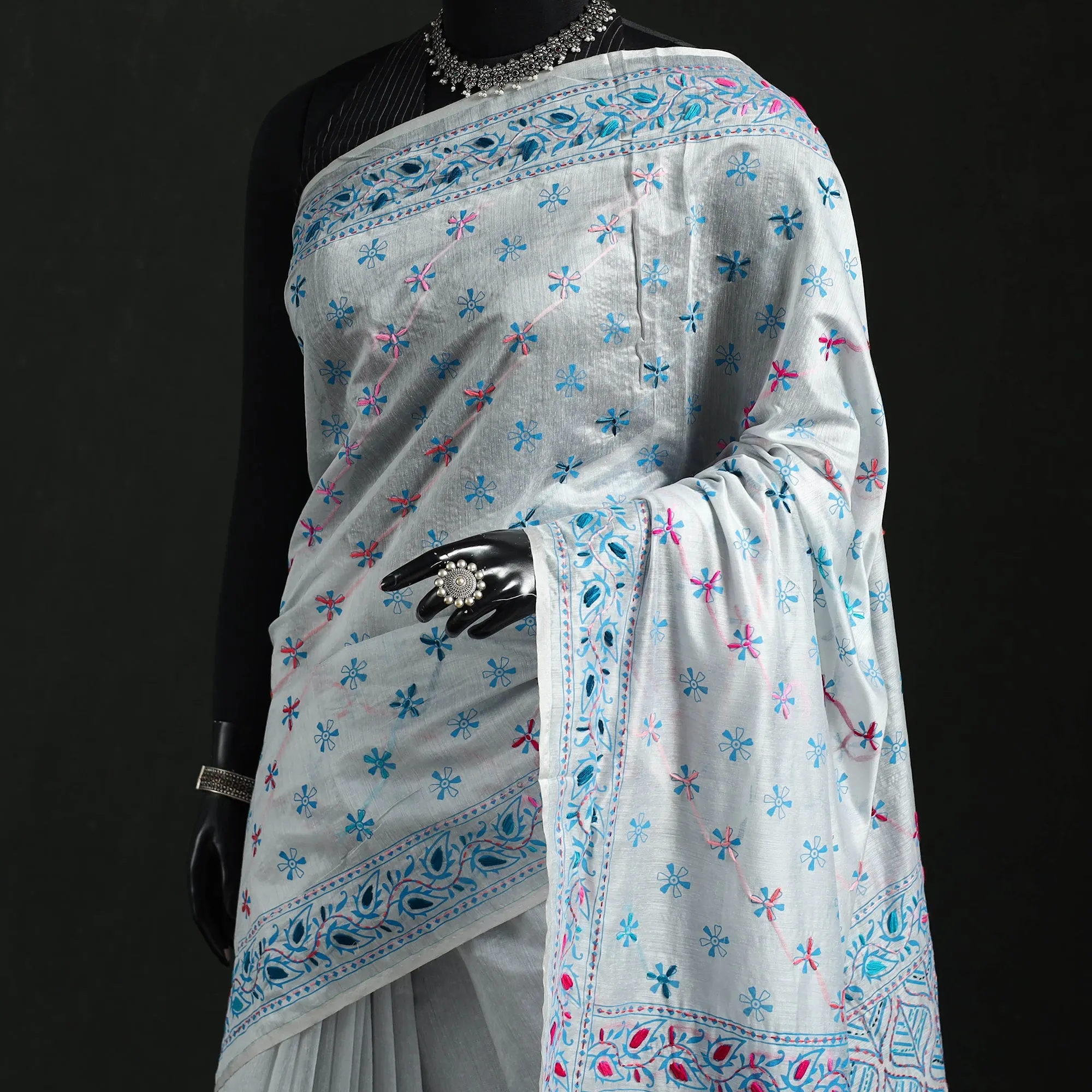 Hand Embroidered Chanderi Silk Chapa Work Phulkari Saree 07 sold by Itokri product image thumbnail 2