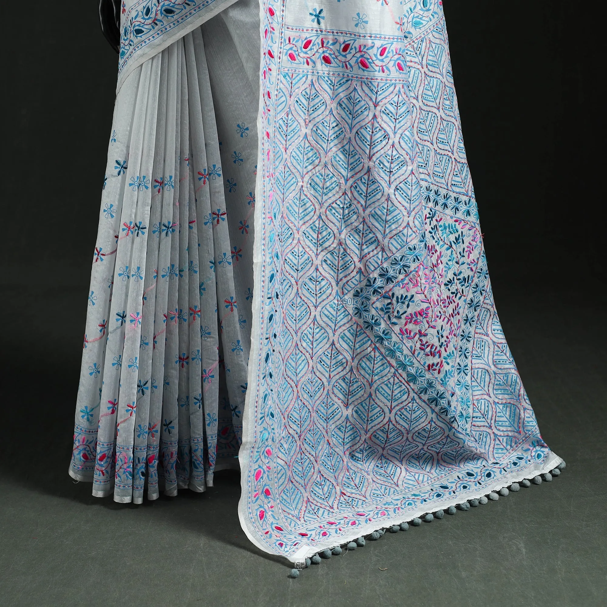 Hand Embroidered Chanderi Silk Chapa Work Phulkari Saree 07 sold by Itokri product image thumbnail 4