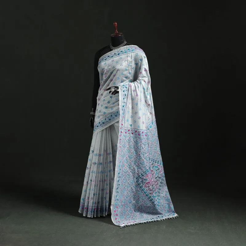 Hand Embroidered Chanderi Silk Chapa Work Phulkari Saree 07 made by Itokri