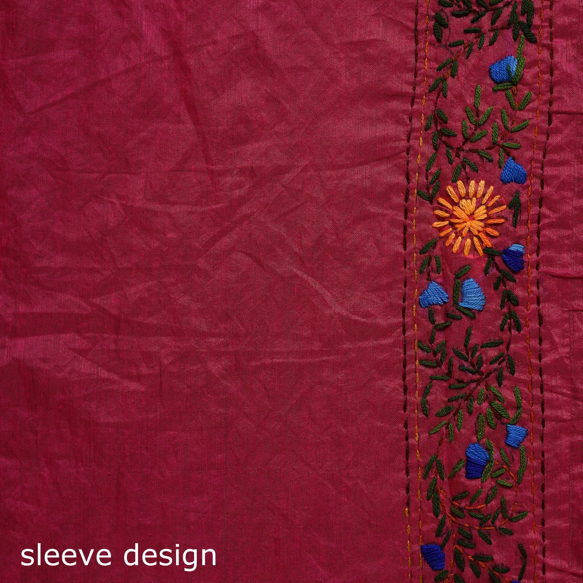 Pink - Hand Embroidered Chanderi Silk Chapa Work Phulkari Saree 02 sold by Itokri product image thumbnail 5