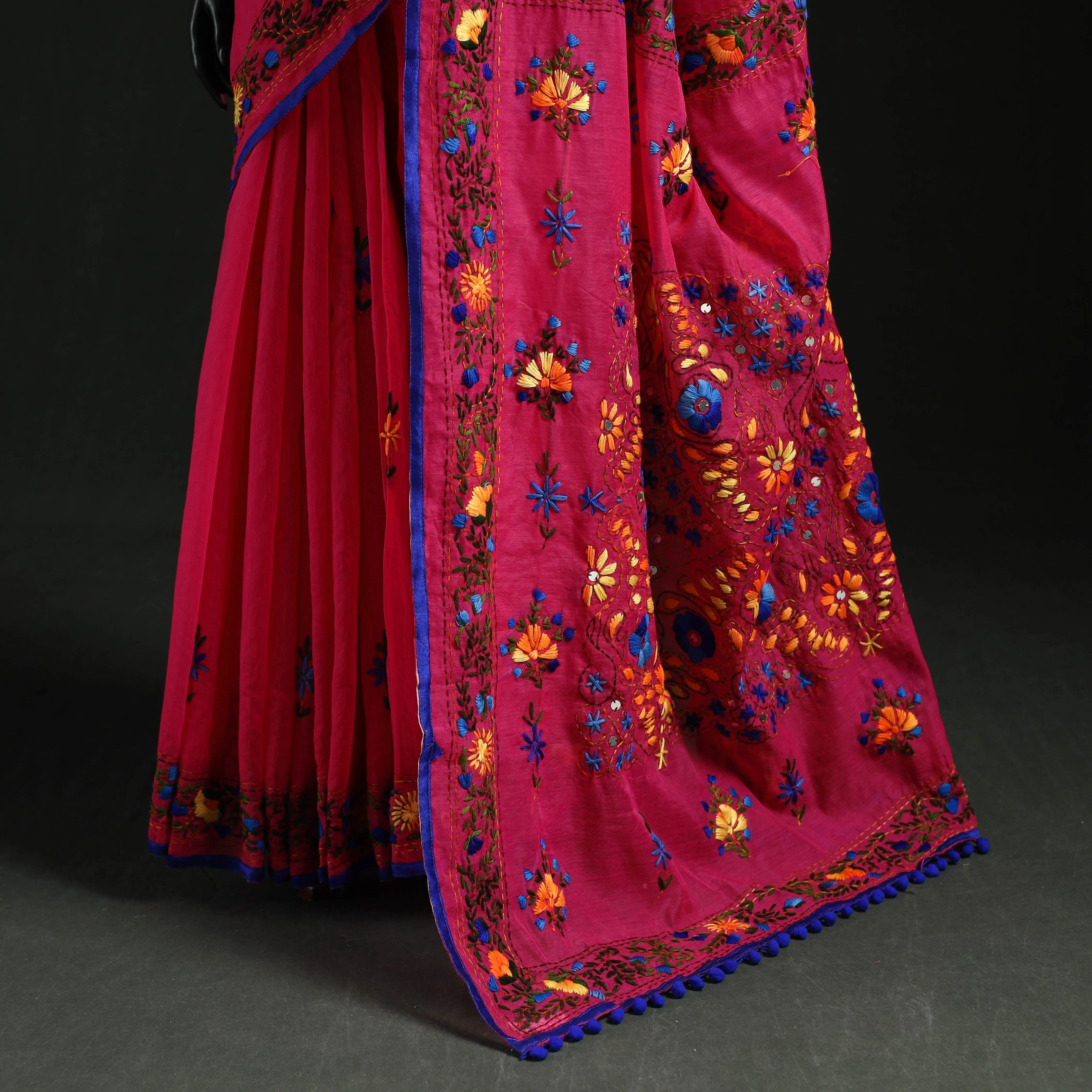 Pink - Hand Embroidered Chanderi Silk Chapa Work Phulkari Saree 02 sold by Itokri product image thumbnail 3