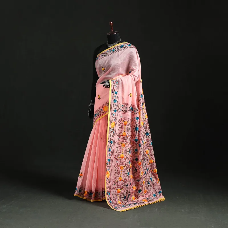 Hand Embroidered Chanderi Silk Chapa Work Phulkari Saree 03 made by Itokri