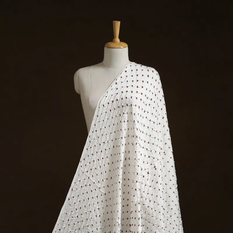 White - Kutch Tie-Dye Modal Silk Bandhani Fabric 06 made by Itokri