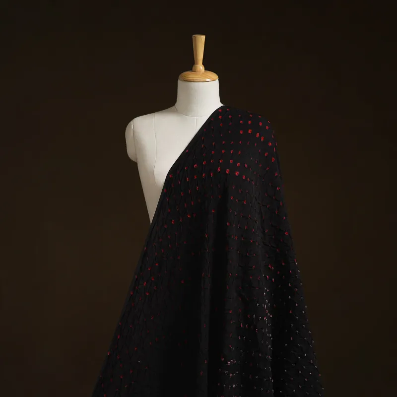 Black - Kutch Tie-Dye Modal Silk Bandhani Fabric 05 made by Itokri