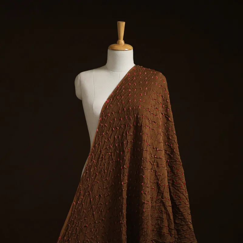 Brown - Kutch Tie-Dye Modal Silk Bandhani Fabric 04 made by Itokri