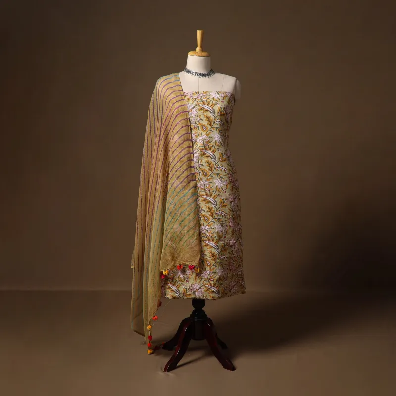 Sanganeri Hand Block Print Cotton 2pc Unstitched Dress Material with Earrings 09 sold by Itokri