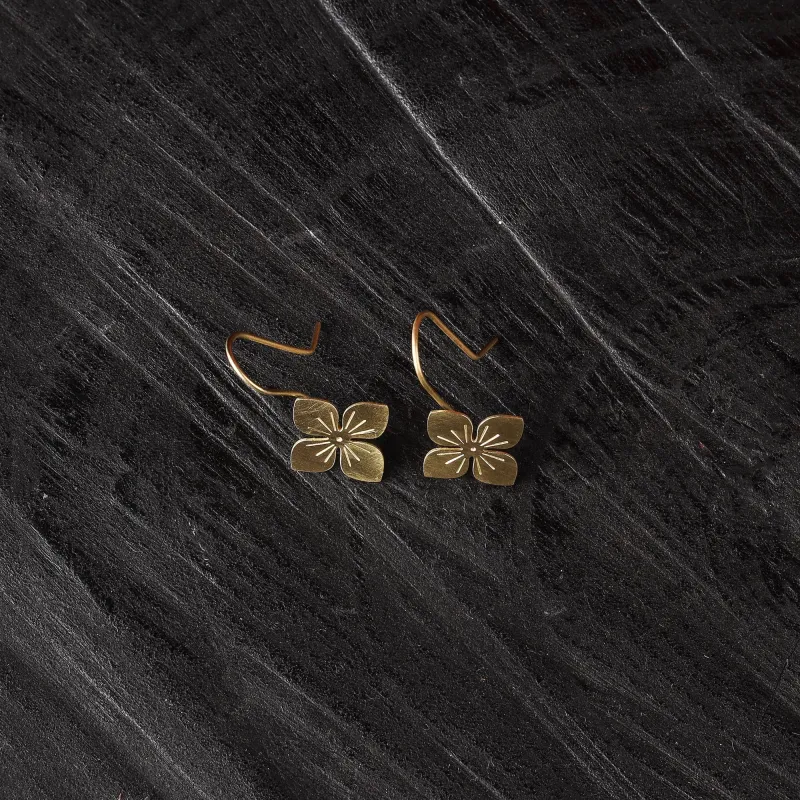 Yellow - Flower Petals Dokra Brass Handcrafted Hook Earrings 04 made by Itokri