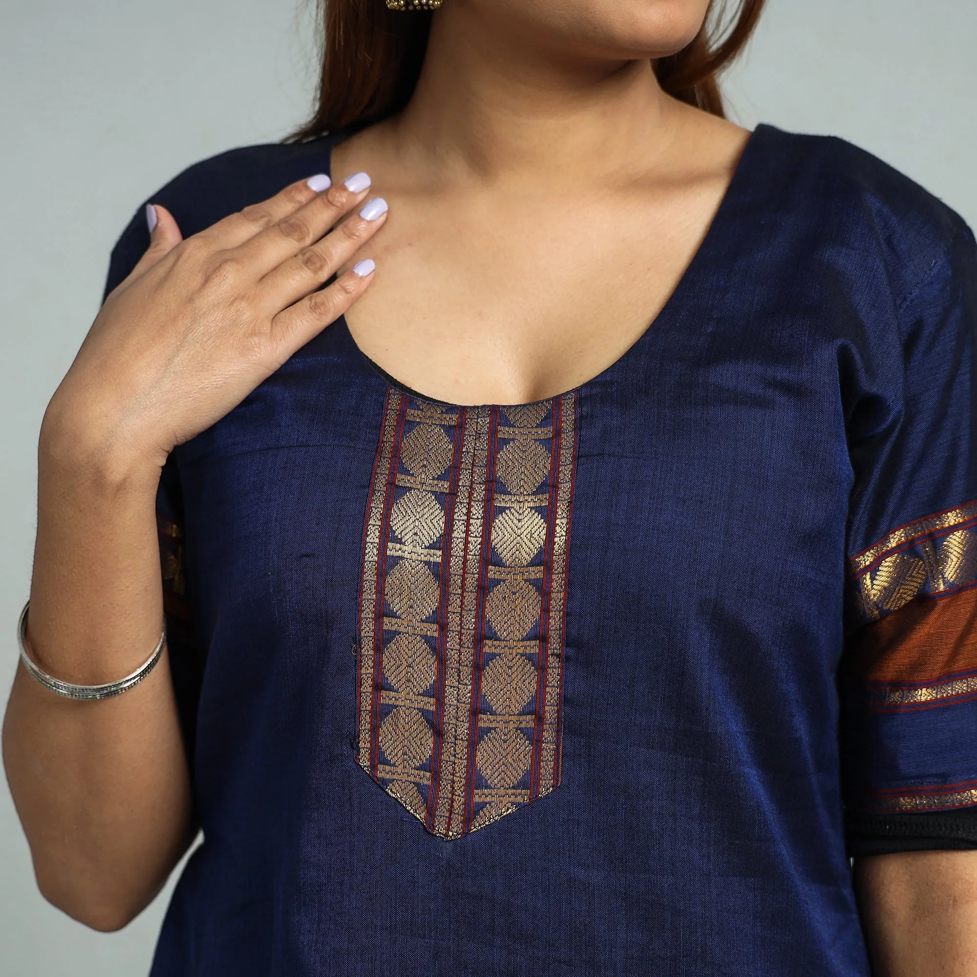 Navy Blue - Dharwad Cotton Kurta with Palazzo & Dupatta Set sold by Itokri product image thumbnail 4