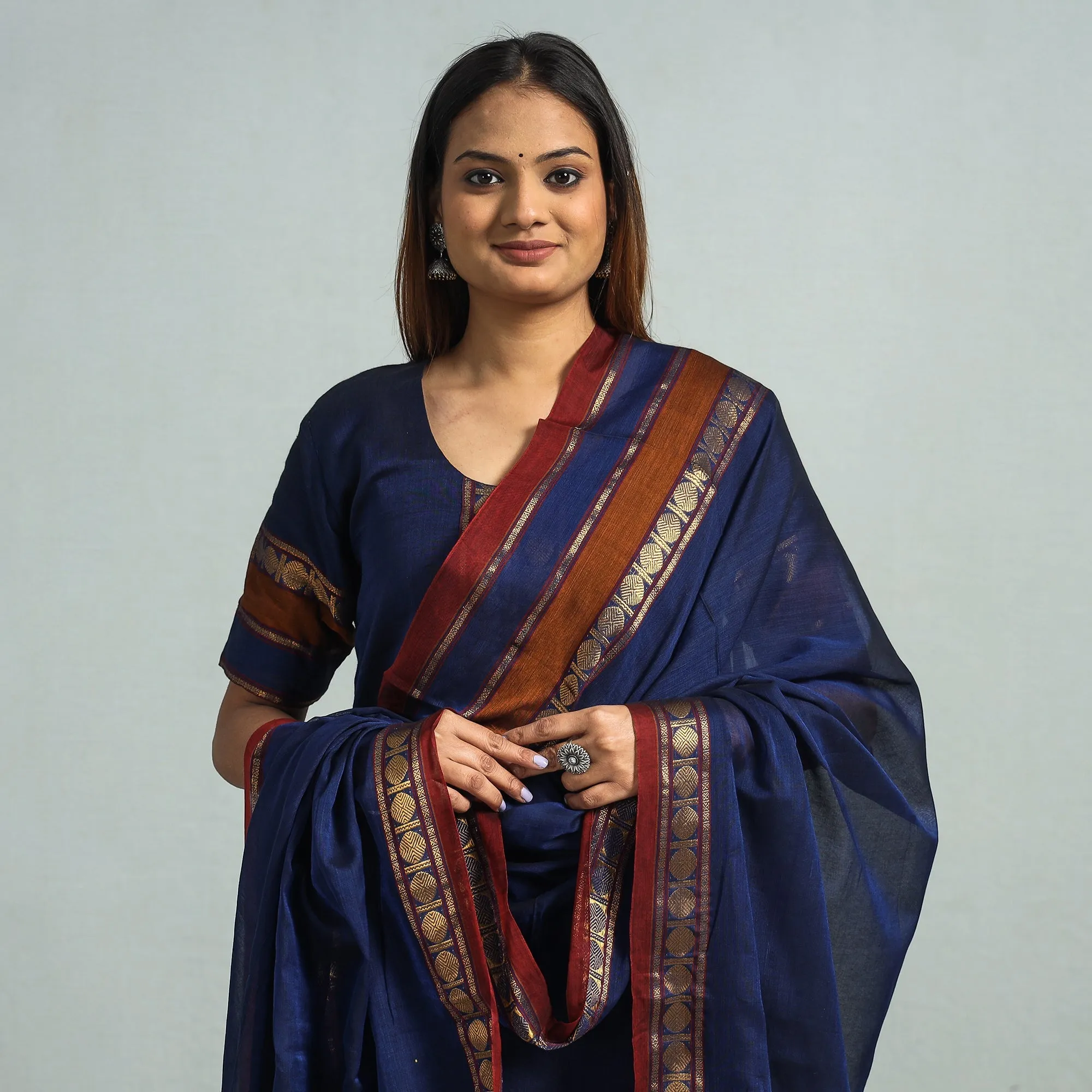 Navy Blue - Dharwad Cotton Kurta with Palazzo & Dupatta Set sold by Itokri product image thumbnail 3