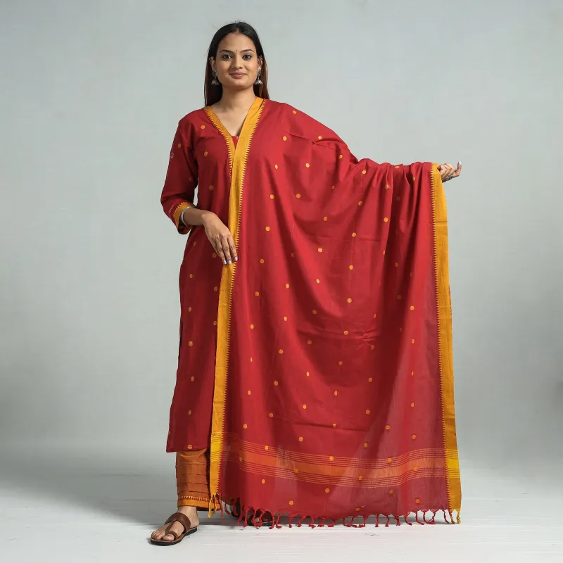 Red - Dharwad Cotton Kurta with Palazzo & Dupatta Set made by Itokri