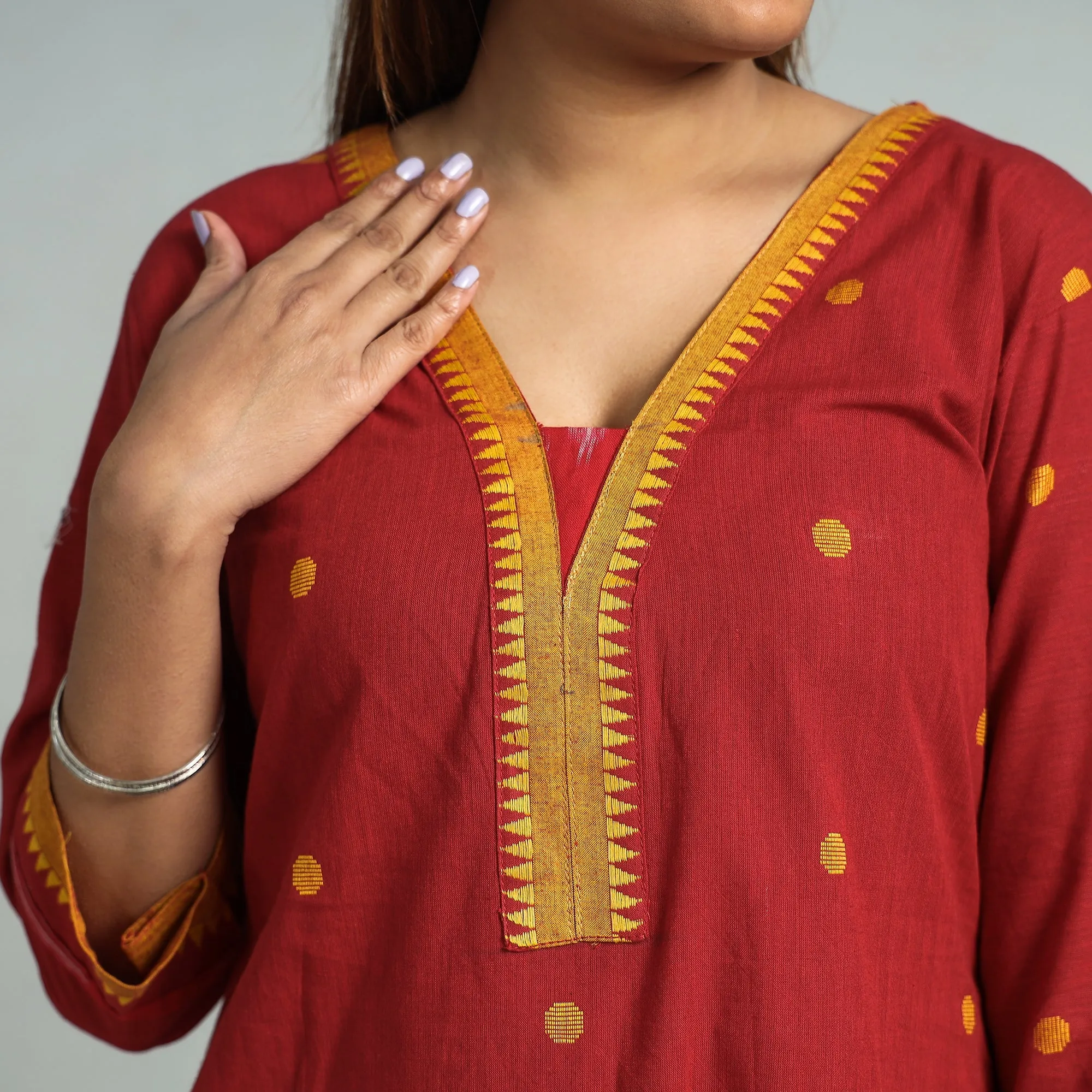 Red - Dharwad Cotton Kurta with Palazzo & Dupatta Set sold by Itokri product image thumbnail 5