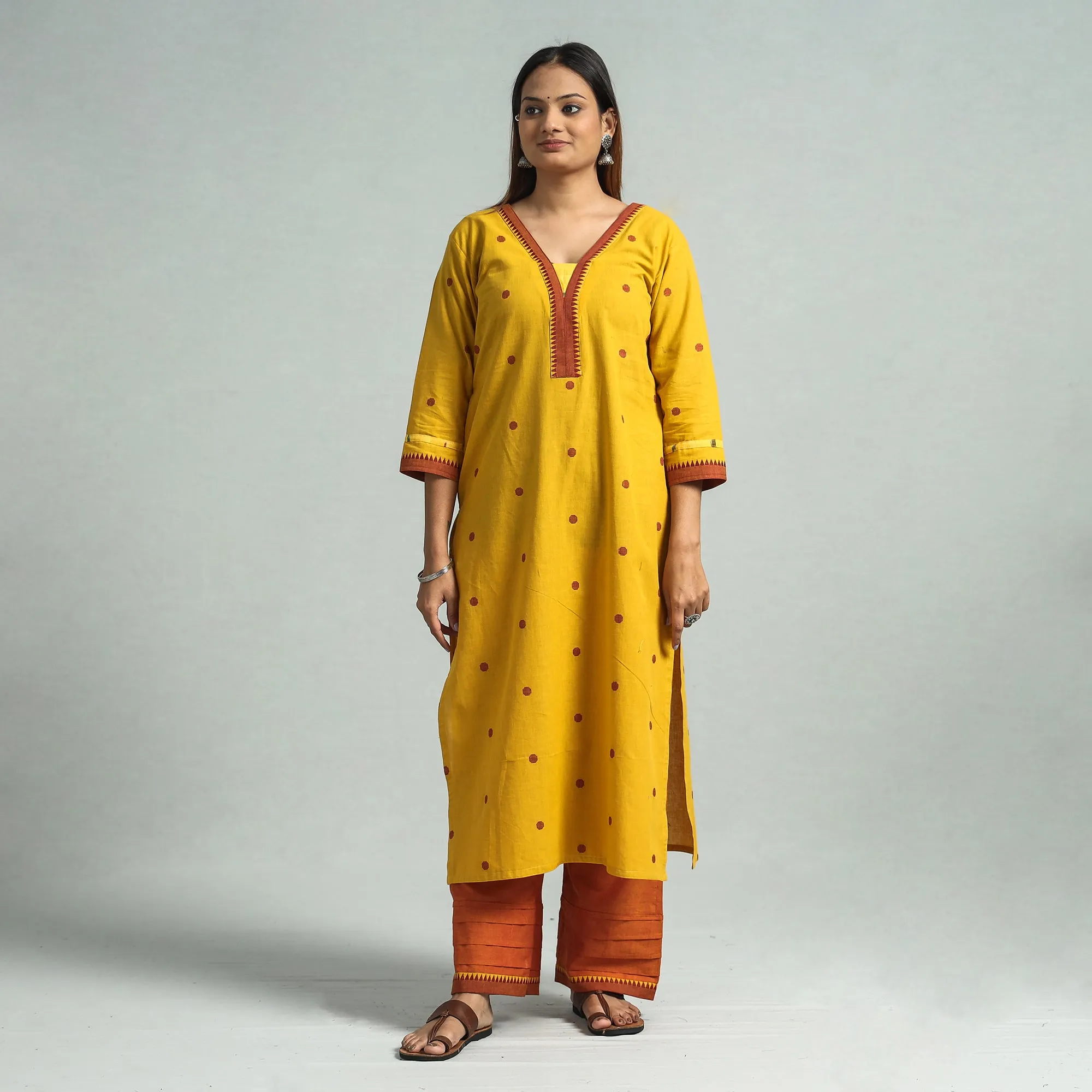 Yellow - Dharwad Cotton Kurta with Palazzo & Dupatta Set sold by Itokri product image thumbnail 4