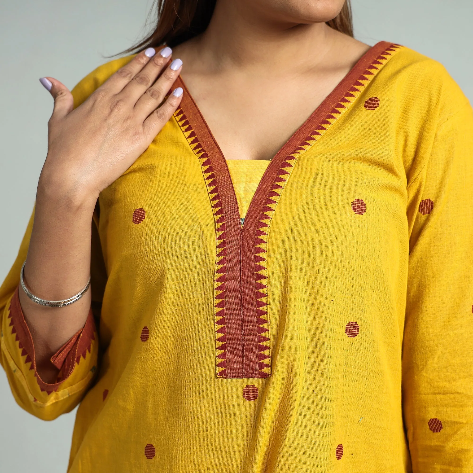 Yellow - Dharwad Cotton Kurta with Palazzo & Dupatta Set sold by Itokri product image thumbnail 5