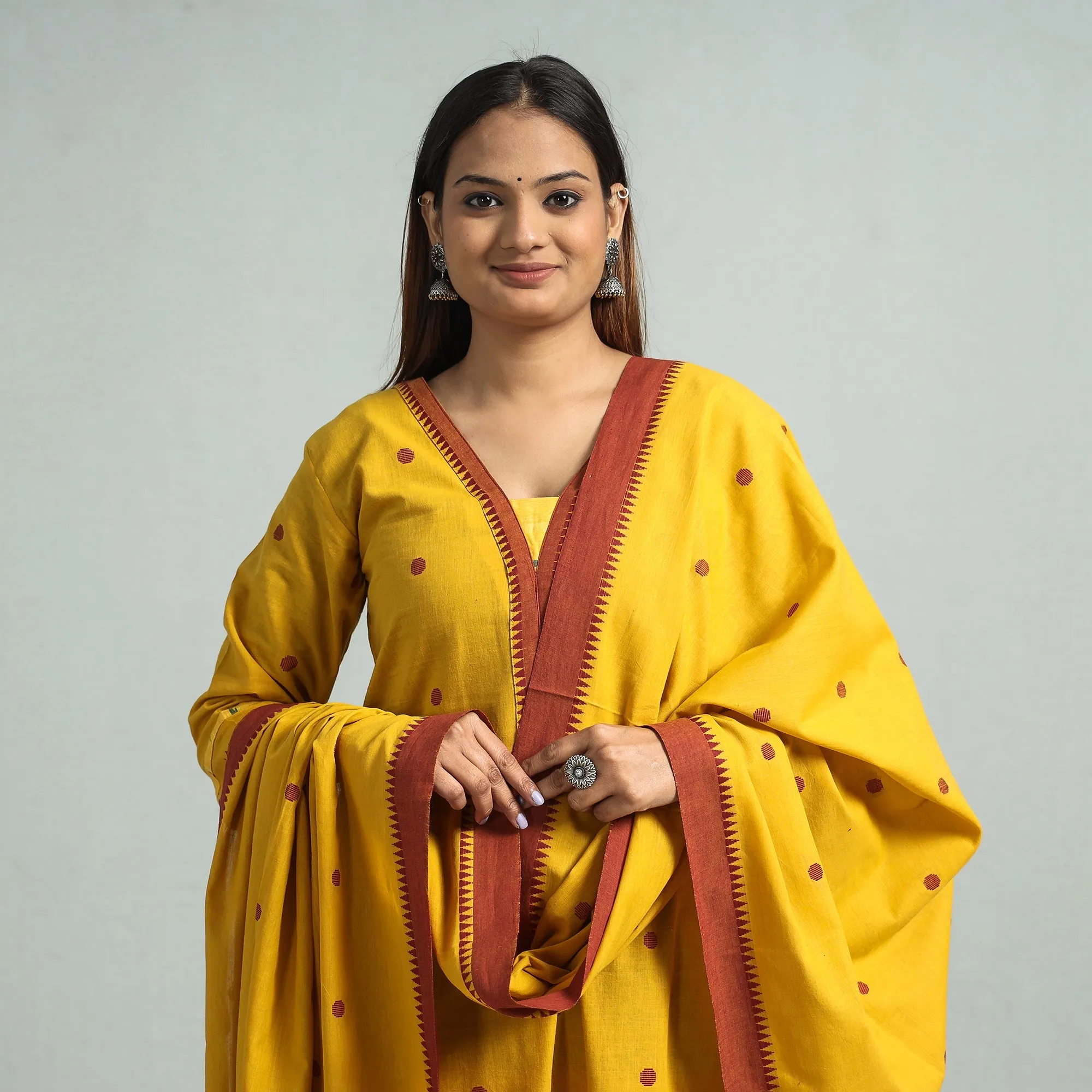 Yellow - Dharwad Cotton Kurta with Palazzo & Dupatta Set sold by Itokri product image thumbnail 3