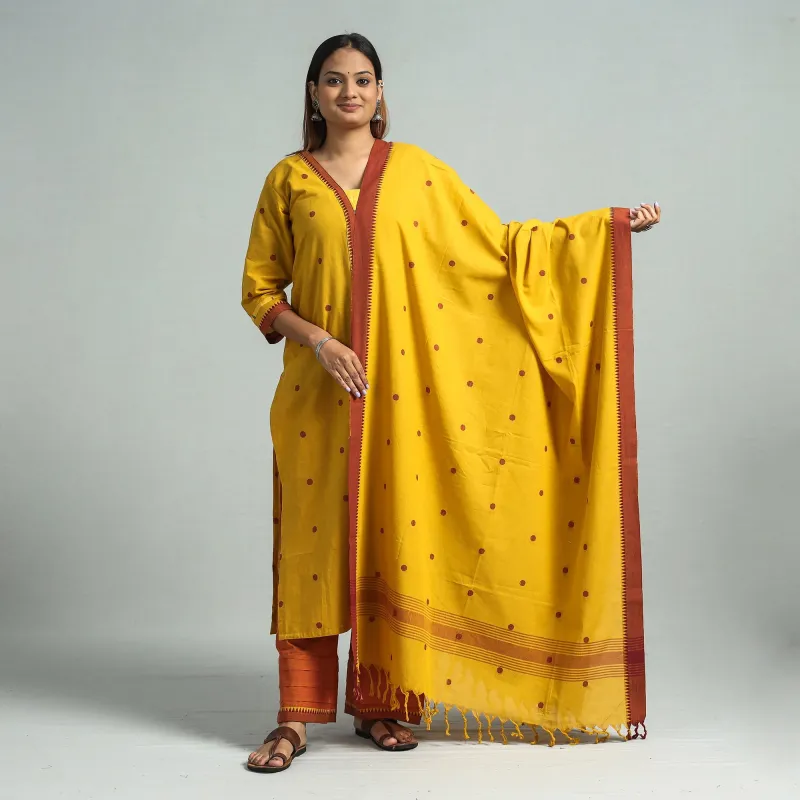 Yellow - Dharwad Cotton Kurta with Palazzo & Dupatta Set made by Itokri