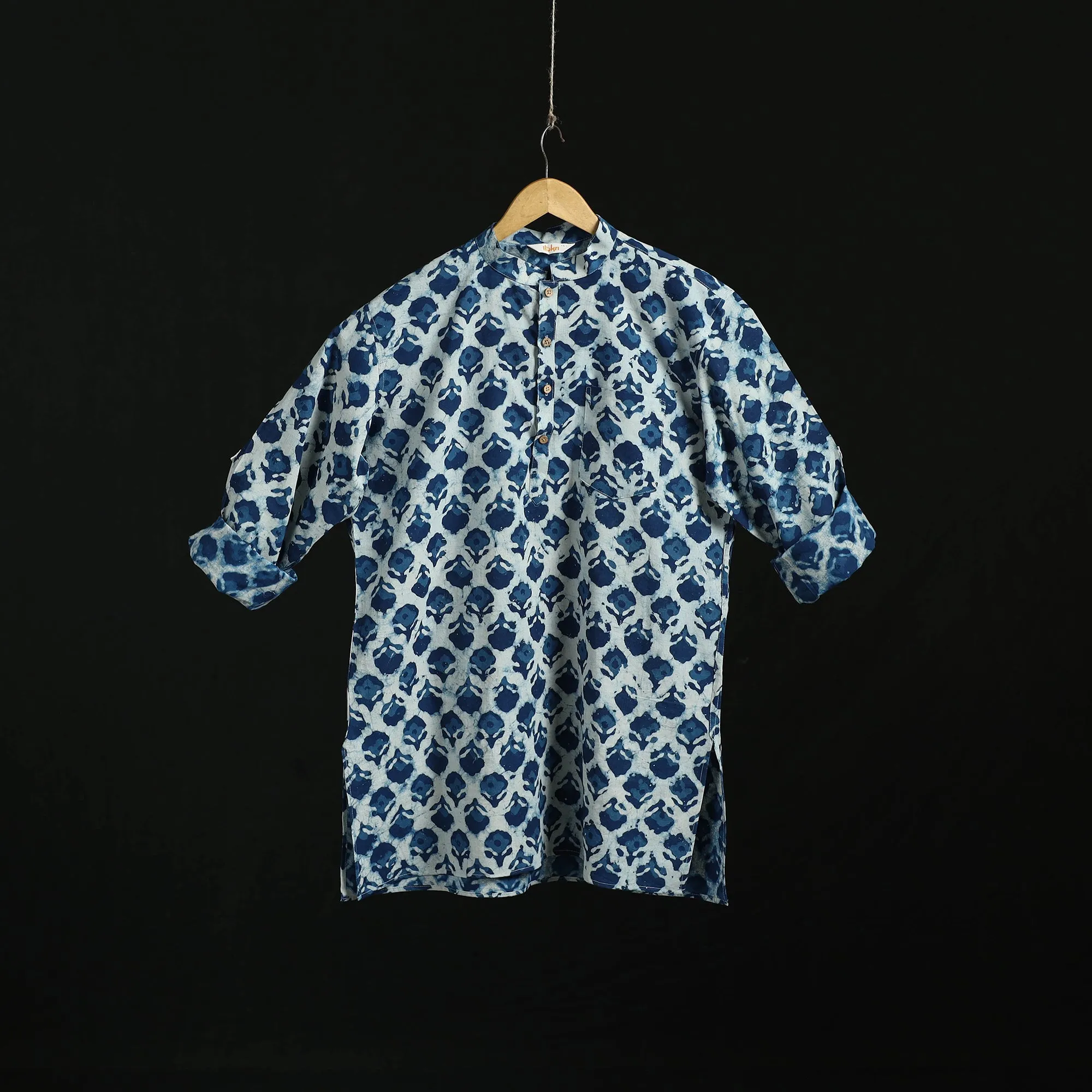 Hand Block Print Natural Dyed Cotton Short Bagru Kurta for Men 13 sold by Itokri product image thumbnail 2