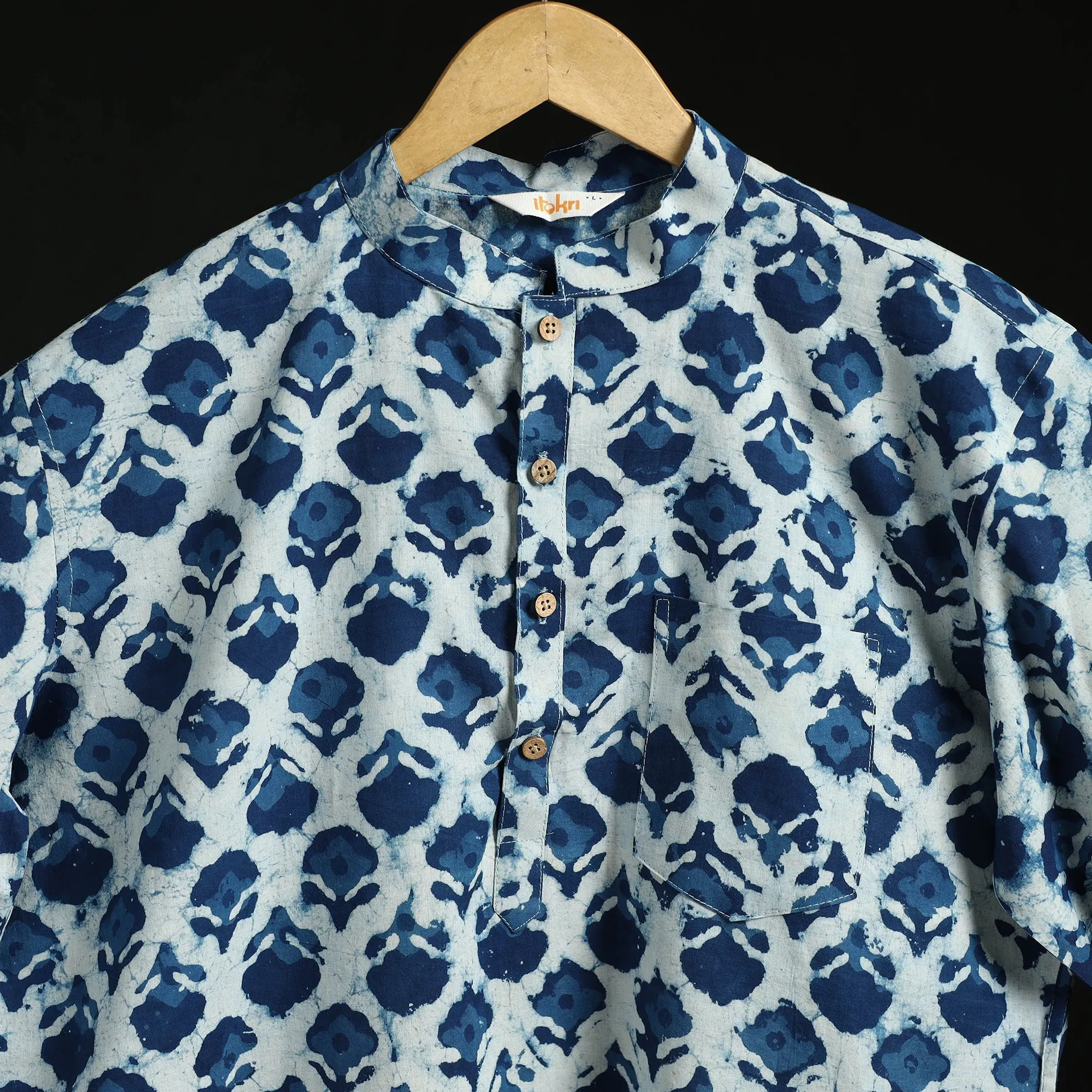 Hand Block Print Natural Dyed Cotton Short Bagru Kurta for Men 13 sold by Itokri product image thumbnail 3