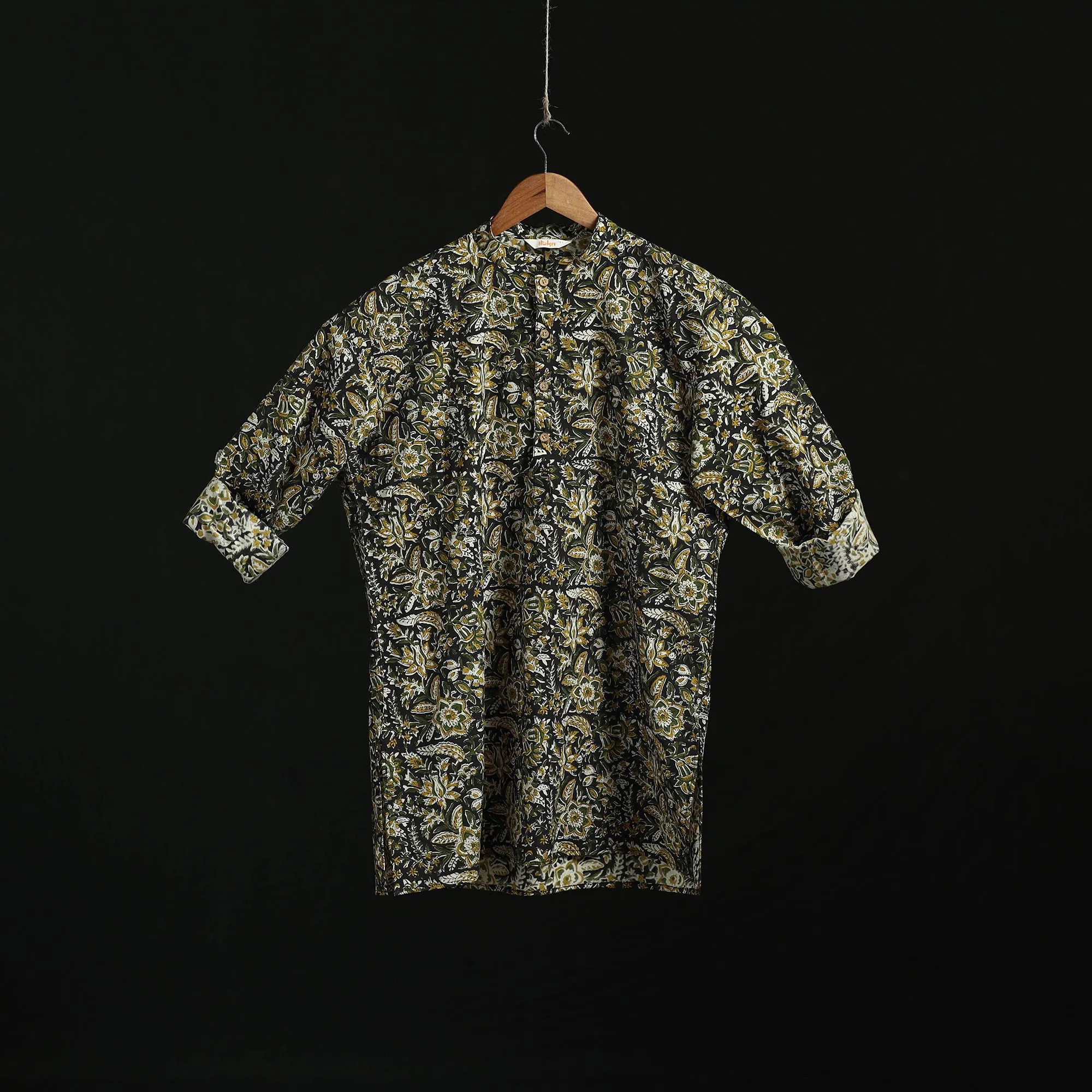 Hand Block Print Natural Dyed Cotton Short Bagru Kurta for Men 09 sold by Itokri product image thumbnail 2