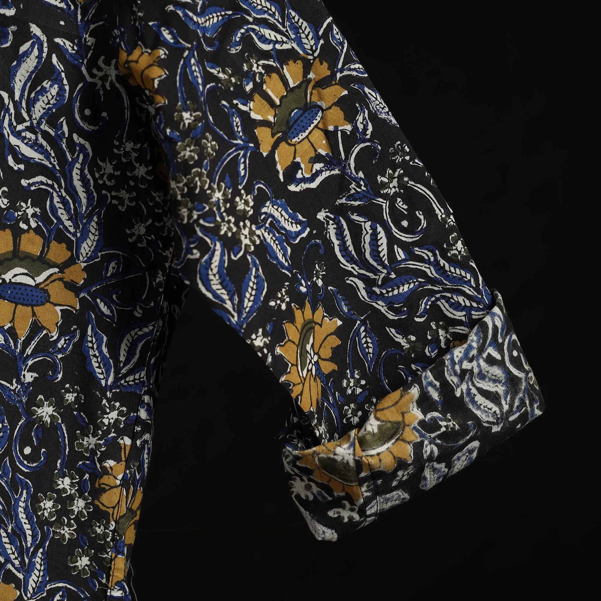 Black - Hand Block Print Natural Dyed Cotton Short Bagru Kurta for Men 06 sold by Itokri product image thumbnail 4