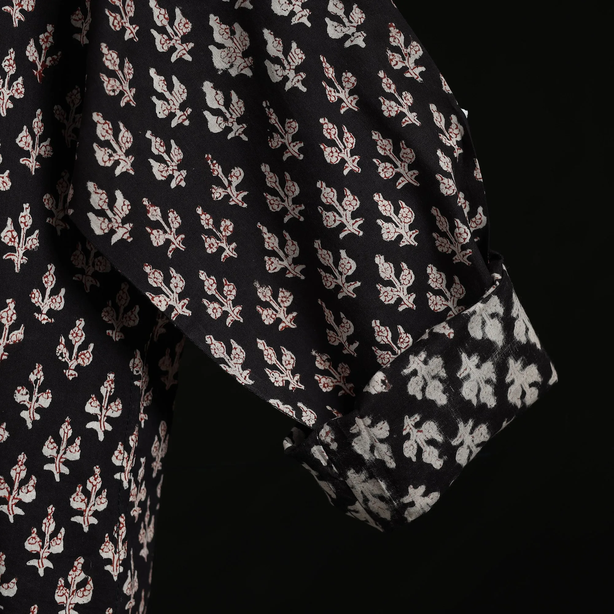 Black - Hand Block Print Natural Dyed Cotton Short Bagru Kurta for Men 05 sold by Itokri product image thumbnail 4