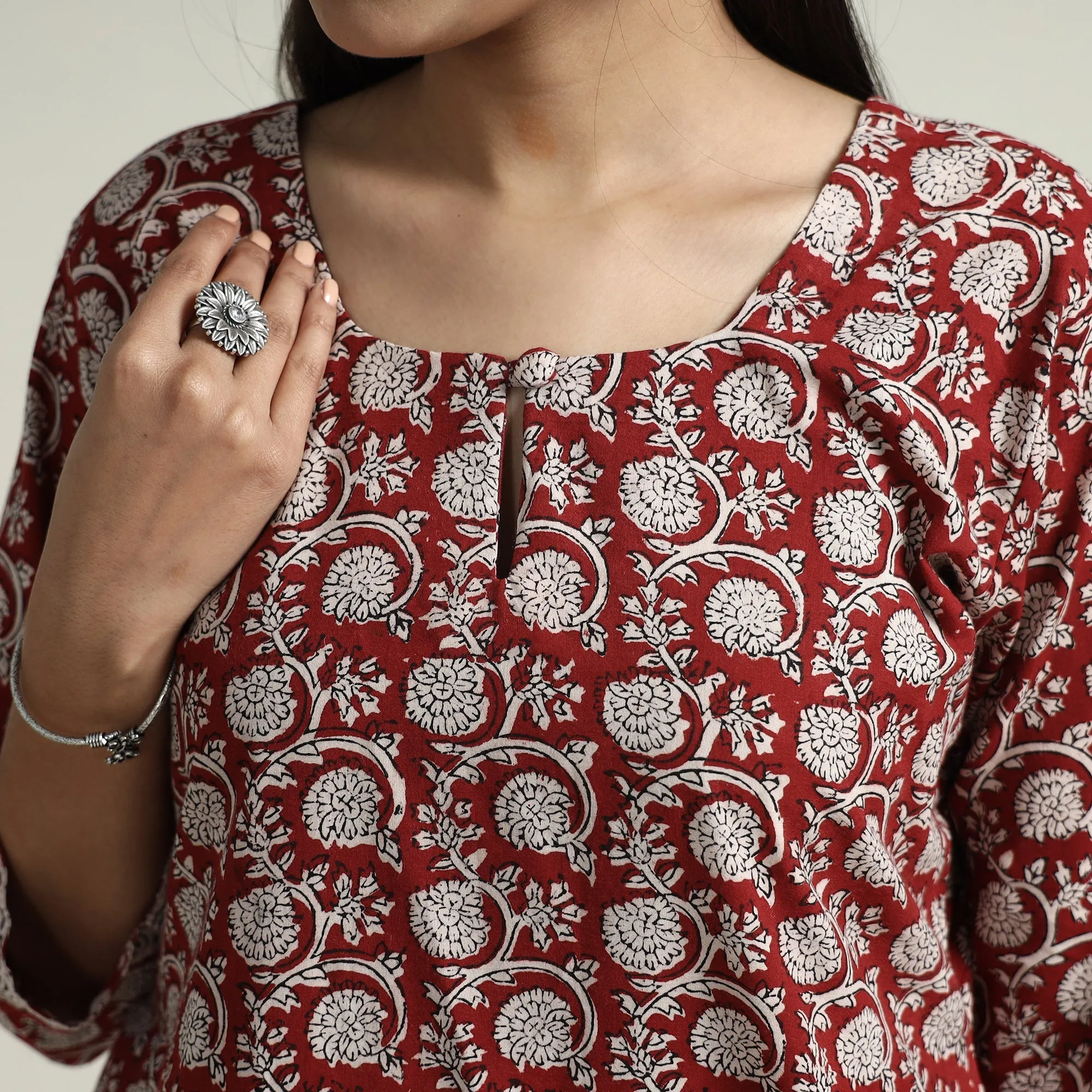 Red - Bagh Block Printed Cotton Kurta with Palazzo & Dupatta Set sold by Itokri product image thumbnail 5