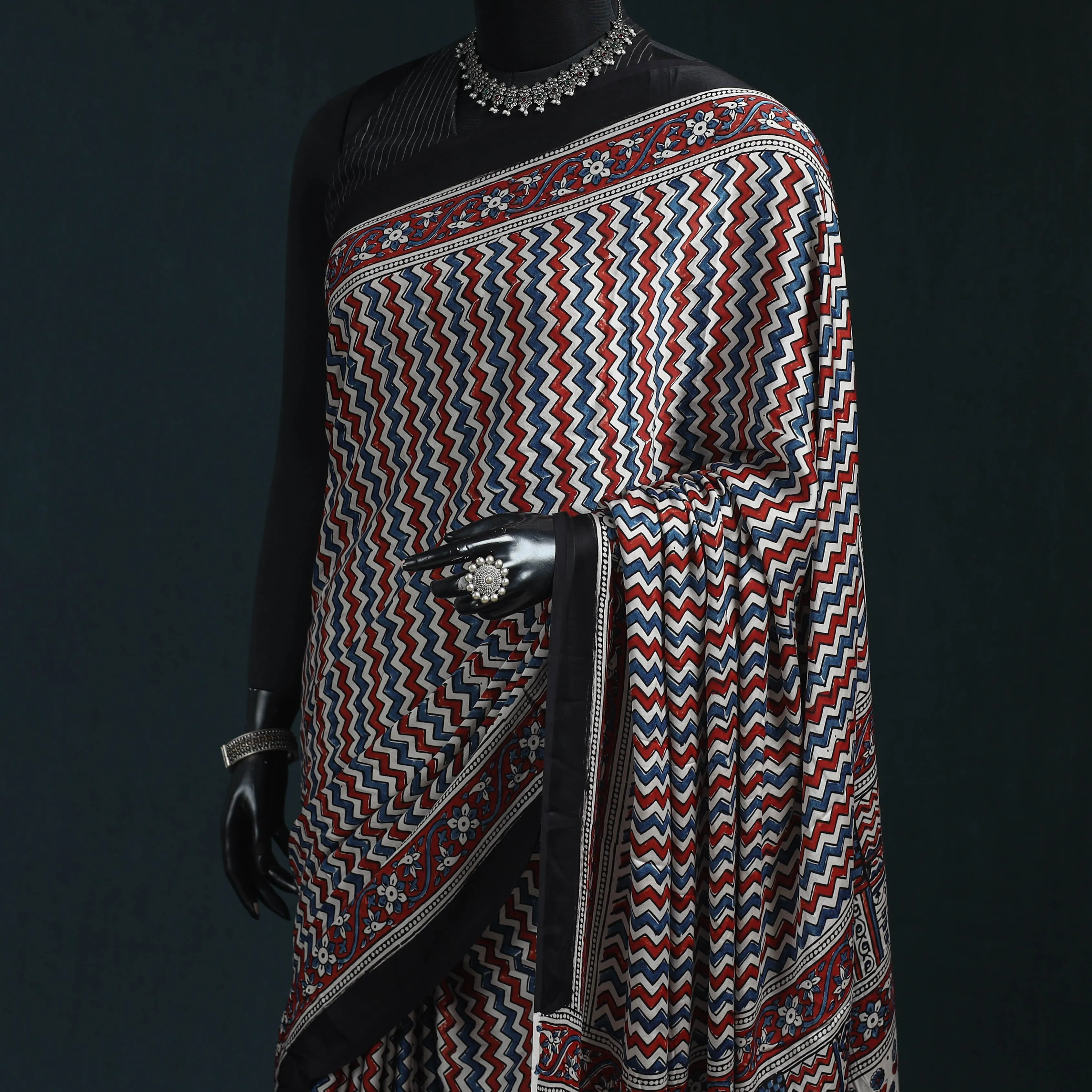 Natural Dyed Modal Silk Kutch Hand Block Print Ajrakh Saree 03 sold by Itokri product image thumbnail 2