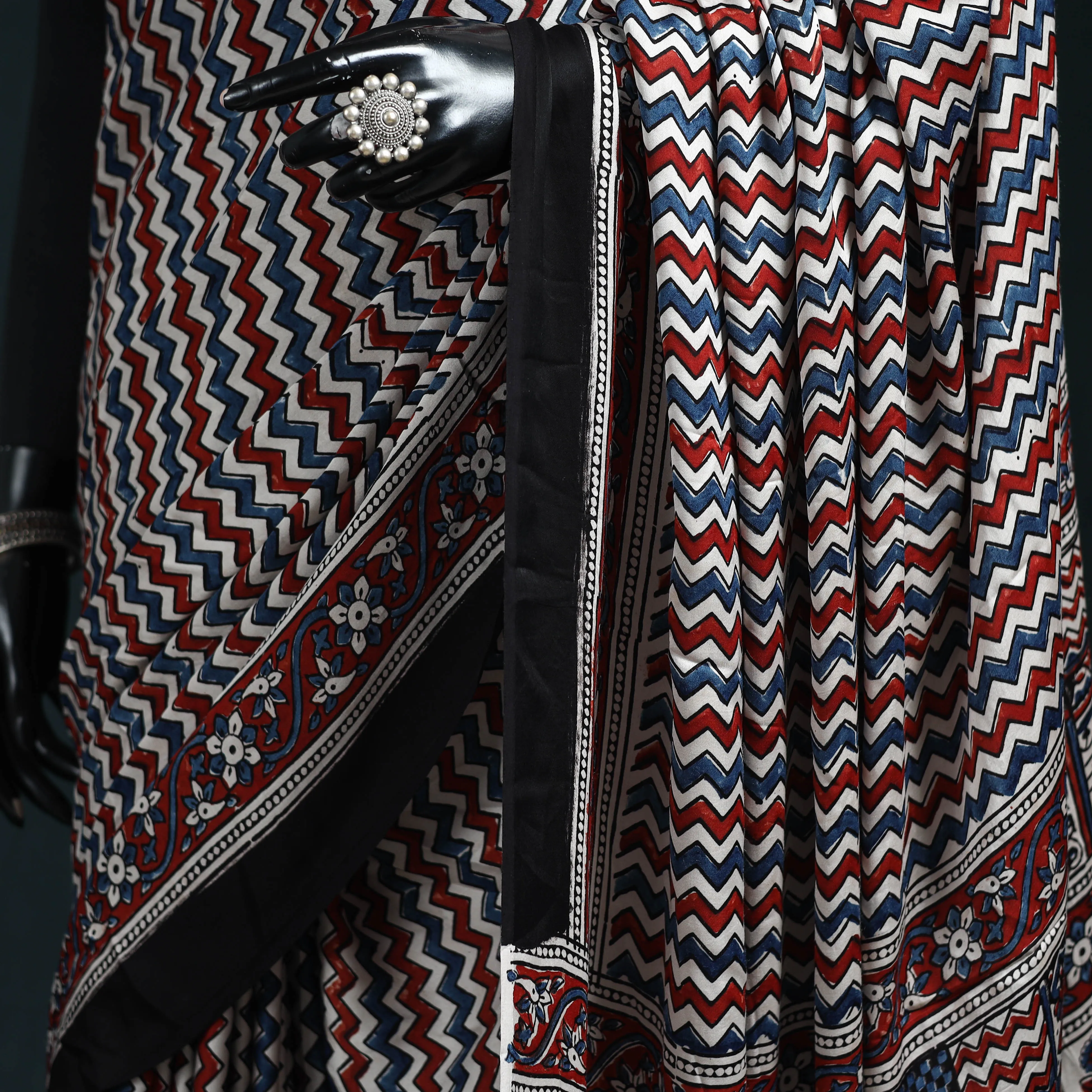 Natural Dyed Modal Silk Kutch Hand Block Print Ajrakh Saree 03 sold by Itokri product image thumbnail 3