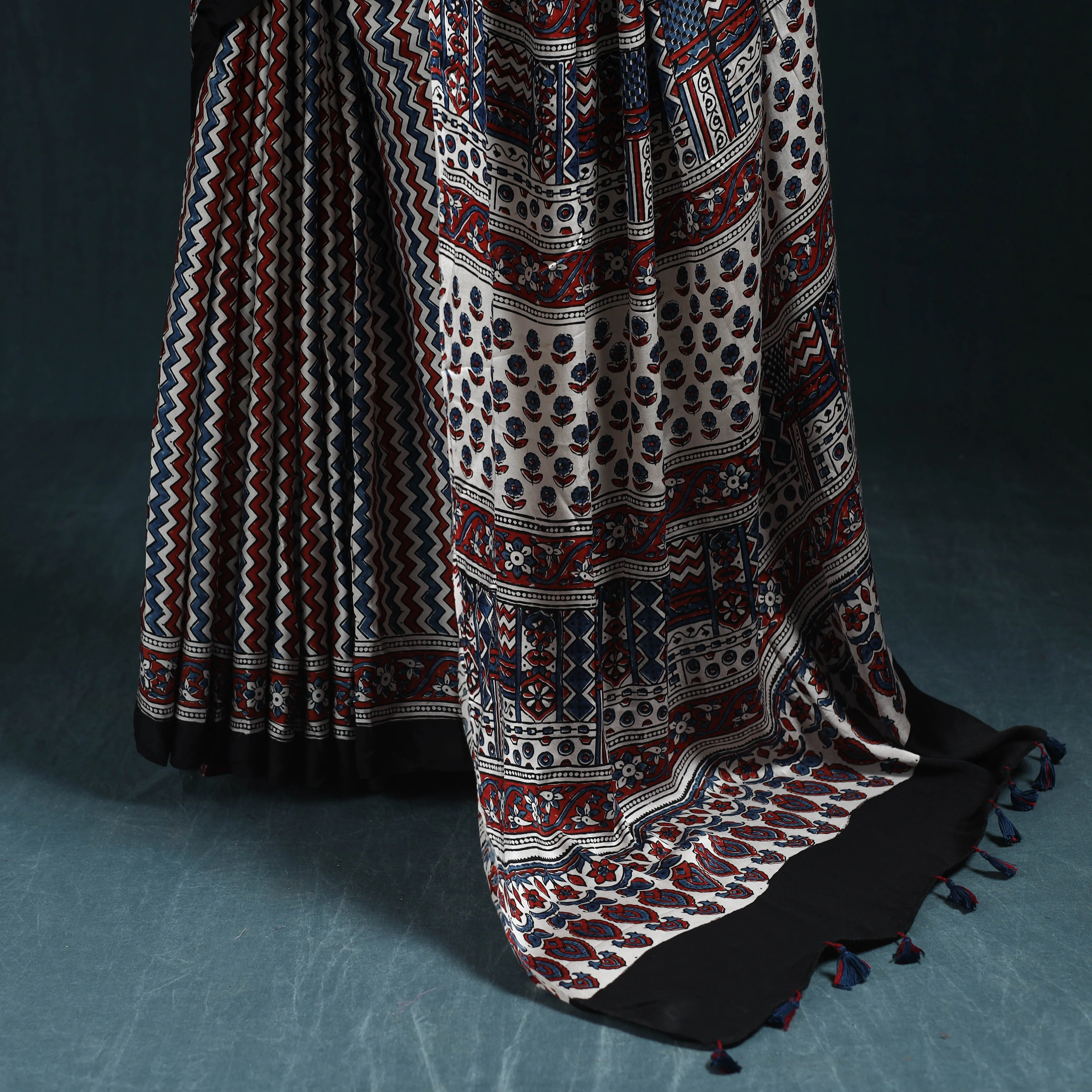 Natural Dyed Modal Silk Kutch Hand Block Print Ajrakh Saree 03 sold by Itokri product image thumbnail 4